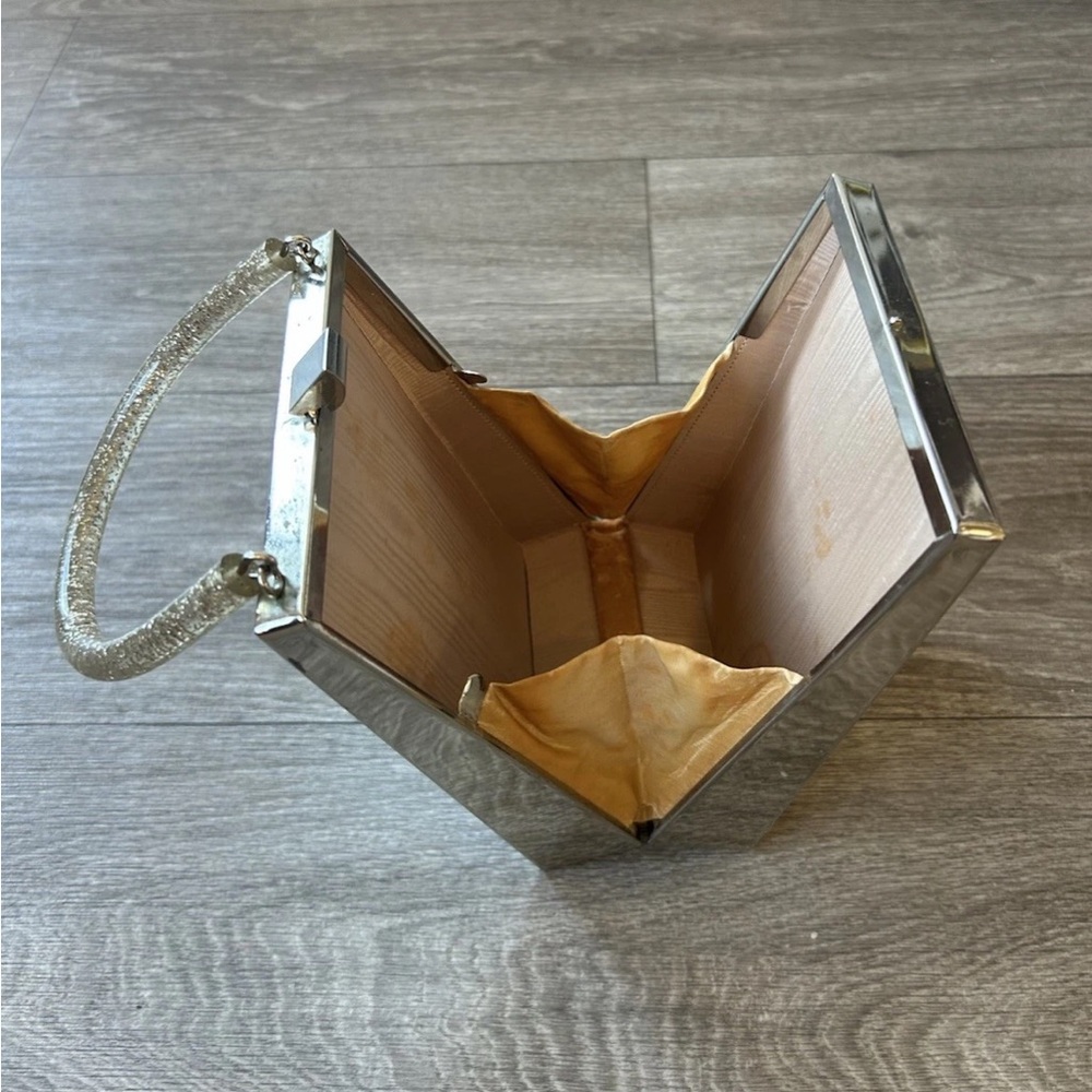 1950s Vintage Dorset Rex Lattice Chrome Box Bag With Confetti Lucite Handle - Picture 8 of 15